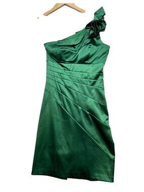 Josh & Jazz Womens Satin One-Shoulder Cocktail Dress Size 1/2 Size Green Floral
